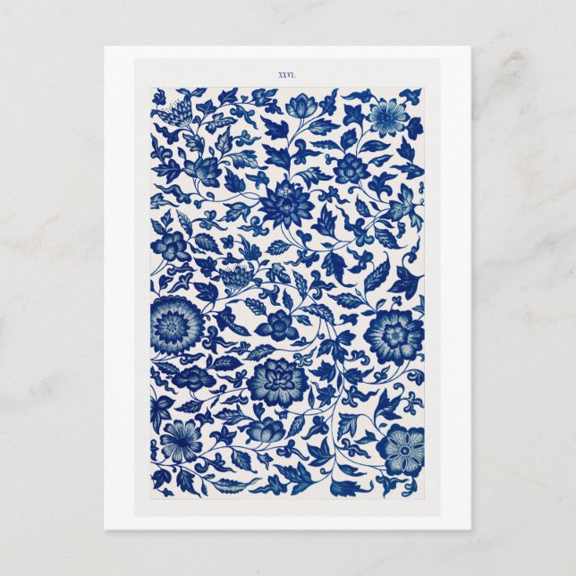 Cartão Postal Padrão de Flor Chinês Azul do Livro Owen Jones (Frente)