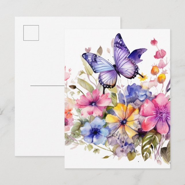 Cartão Postal Padrão de flor de borboleta (Frente/Verso)