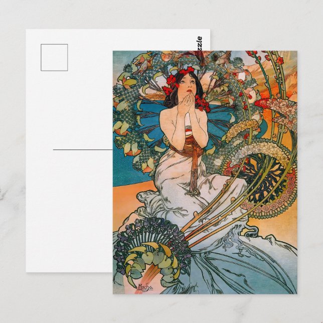 Cartão Postal Padrão de Flor Elegante Lady & Bird 1897 (Frente/Verso)