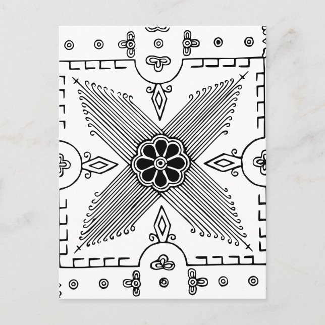 Cartão Postal Padrão de Flor Têxtil Indonésio Simétrico (Frente)