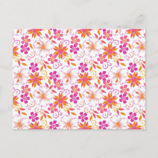 Cartão Postal Padrão de Flor Tropical Rosa e Laranja