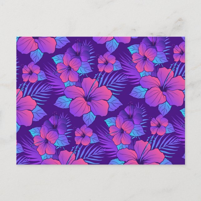 Cartão Postal Padrão de Flor Tropical Roxo (Frente)