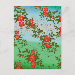 Cartão Postal Padrão de Flor Vermelho e Verde