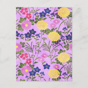 Cartão Postal Padrão de Flor Vintage Roxa Bonita