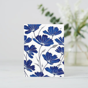 Cartão Postal padrão de flores azuis marinho