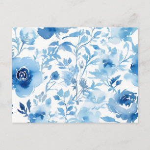 Cartão Postal Padrão de Flores Azuis Moles de Aquarela