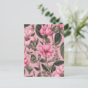 Cartão Postal Padrão de flores cor-de-rosa botânicas