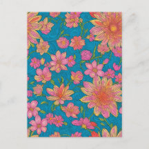 Padrão de flores cor-de-rosa em fundo azul