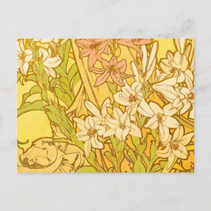 Cartão Postal Padrão de Flores de Lírio de Alphonse Mucha: Art N