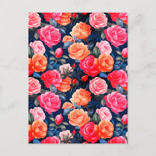 Cartão Postal Padrão de Flores de rosa florescente- 80037