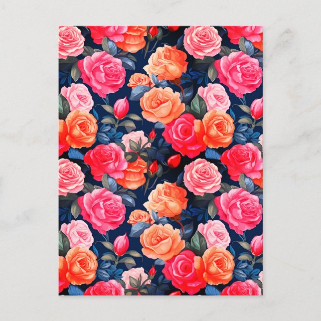 Cartão Postal Padrão de Flores de rosa florescente- 80037 (Frente)
