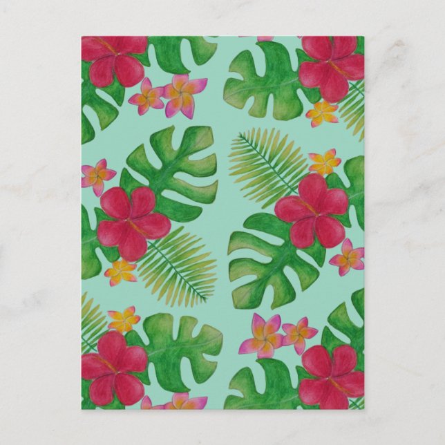 Cartão Postal Padrão de flores tropicais (Frente)