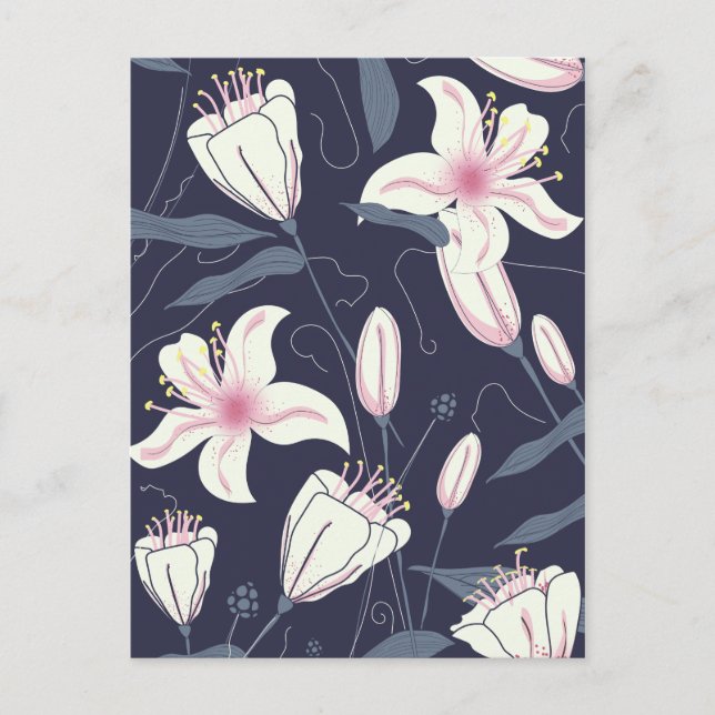 Cartão Postal padrão de Flores Vintage (Frente)