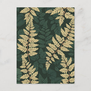 Cartão Postal Padrão de Floresta de Samambaia Dourada Esmeralda