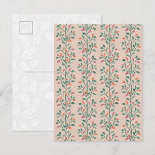Cartão Postal Padrão de Folha Botânica Elegante Moderno em Rosa