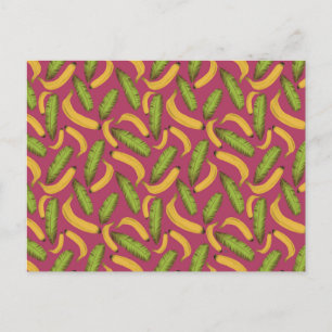 Cartão Postal Padrão de Folha de Banana Rosa Tropical