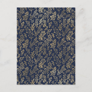 Cartão Postal Padrão de Folhas Abstratas em Azul e Dourado Art D