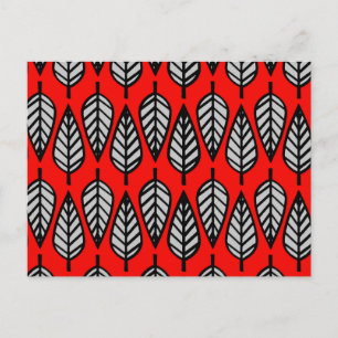 Cartão Postal Padrão de folhas de faia - Vermelho, preto e cinz