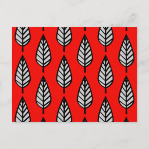 Cartão Postal Padrão de folhas de faia - Vermelho, preto e cinza