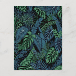 Cartão Postal Padrão de Folhas Tropicais à Meia-Noite