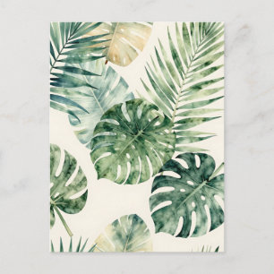 Cartão Postal Padrão de Folhas Tropicais de Aquarela Monstera Pa