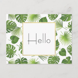 Cartão Postal Padrão de Folhas Tropicais na moda Verde Olá