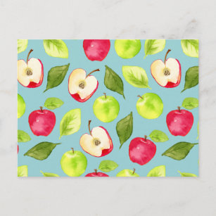 Cartão Postal Padrão de Fruta de Maçãs de Aquarela Cuta