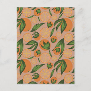 Cartão Postal Padrão de Fruta de Pastel Laranja de Aquarela