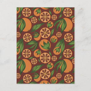 Cartão Postal Padrão de Fruta Vermelha Laranja Laranja Aquarela