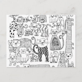 Cartão Postal Padrão de Gatinho Preto e Branco Fofo