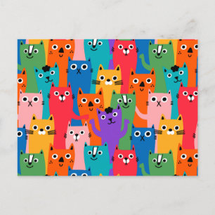 Cartão Postal Padrão de gatos coloridos