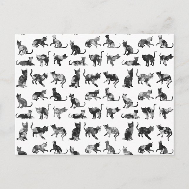 Cartão Postal Padrão de gatos florais brancos e pretos (Frente)