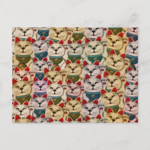 Cartão Postal Padrão de gatos Maneki-neko