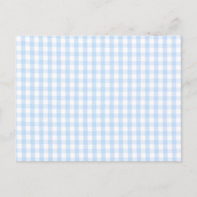 Cartão Postal Padrão de gingham azul claro (Frente)