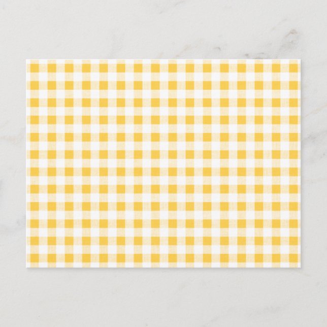 Cartão Postal Padrão de Gingham Branco Amarelo (Frente)