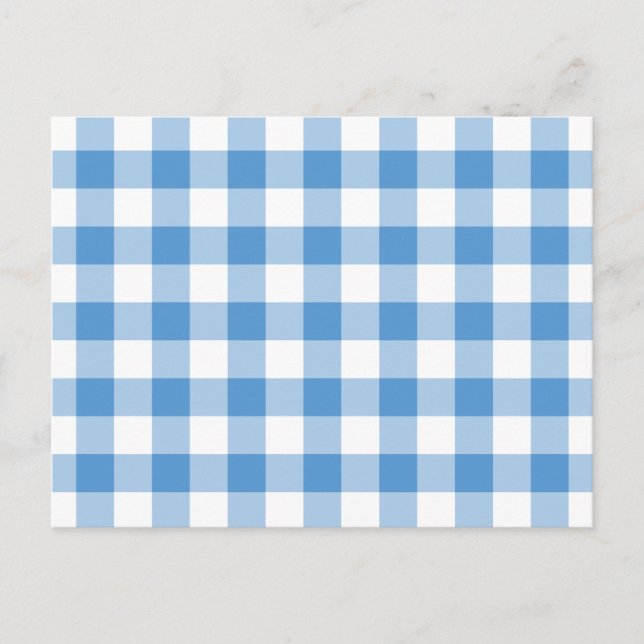 Cartão Postal Padrão de Gingham Branco e Azul Claro (Frente)