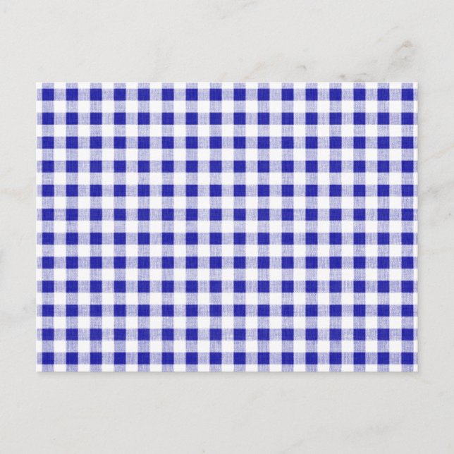 Cartão Postal Padrão de Gingham Branco marinho Azul (Frente)