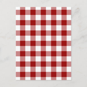 Cartão Postal Padrão de Gingham Vermelho e Branco
