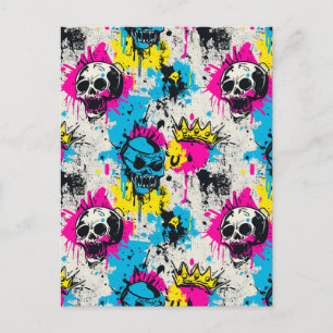 Cartão Postal Padrão de Grafite com Cores Neon e Grunge Urbano