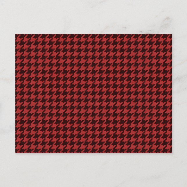 Cartão Postal Padrão de Houndstooth de Textura Vermelha e Preta (Frente)