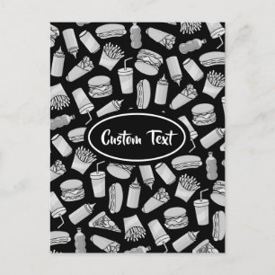 Cartão Postal Padrão de Ícones de Comida Rápida Branco