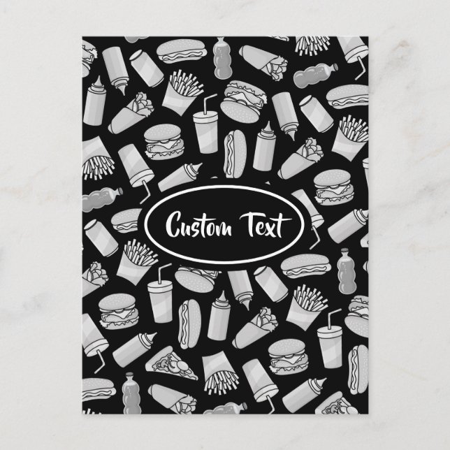 Cartão Postal Padrão de Ícones de Comida Rápida Branco (Frente)