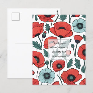Cartão Postal Padrão de Ilustração das Flores de Papoila Vibrant