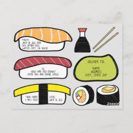 Cartão Postal Padrão de Ilustração de Tema de Sushi de Texto Per