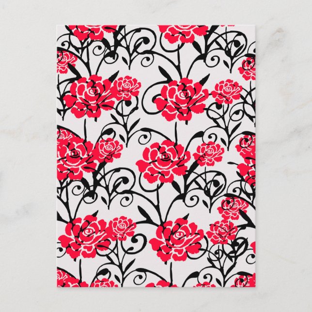 Cartão Postal Padrão de Ilustração Floral da Flor Vermelha Desig (Frente)