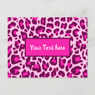 Cartão Postal Padrão de Impressão de Animal Leopardo Cor-de-rosa