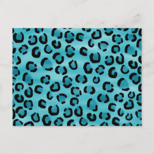 Cartão Postal Padrão de impressão de leopardo azul-verde.