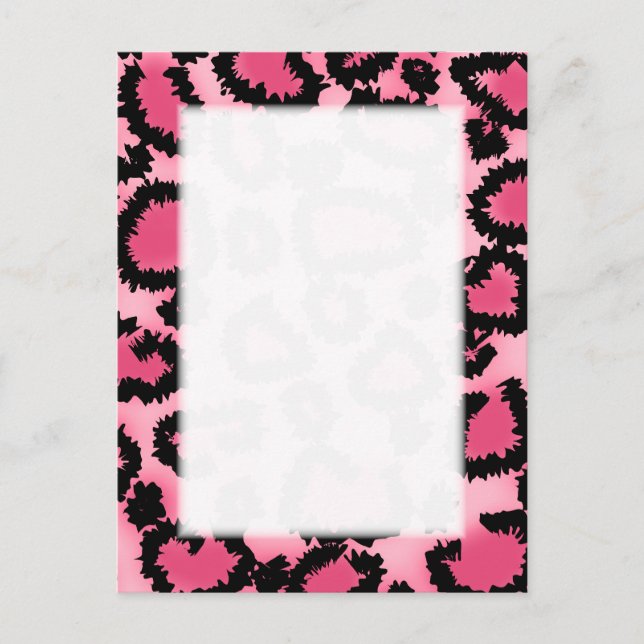 Cartão Postal Padrão de impressão do Leopardo rosa e preto. (Frente)