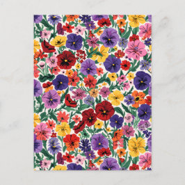 Cartão Postal Padrão de Jardim Floral de Pensas da Primavera Bri