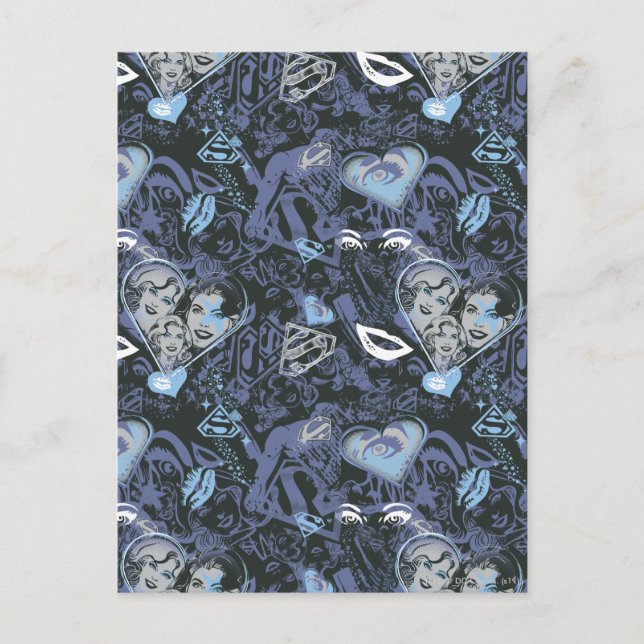 Cartão Postal Padrão de Lábios e Corações de Supermenina (Frente)